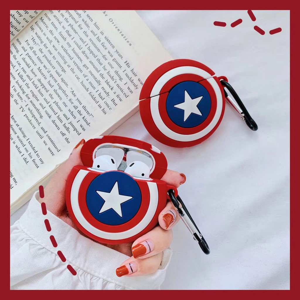 Vỏ Bọc Hộp Sạc Tai Nghe Airpods 1 / 2 Hình Khiên Captain America Độc Đáo