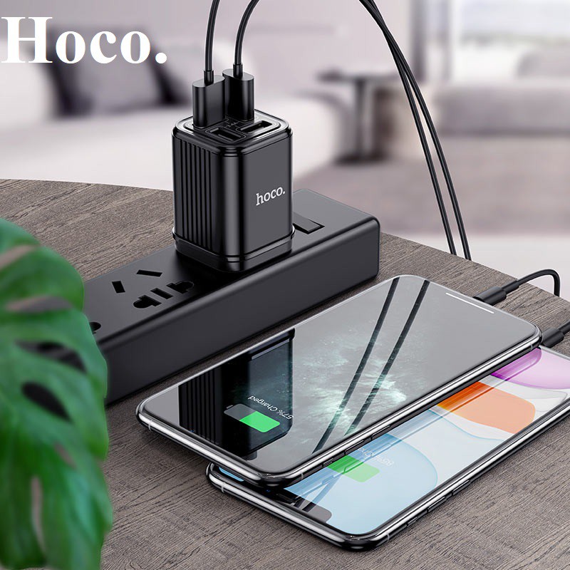 Củ Sạc Nhanh 4 Cổng Thông Minh Hoco CHÍNH HÃNG  3.4A - Chân cách điện tiện dụng