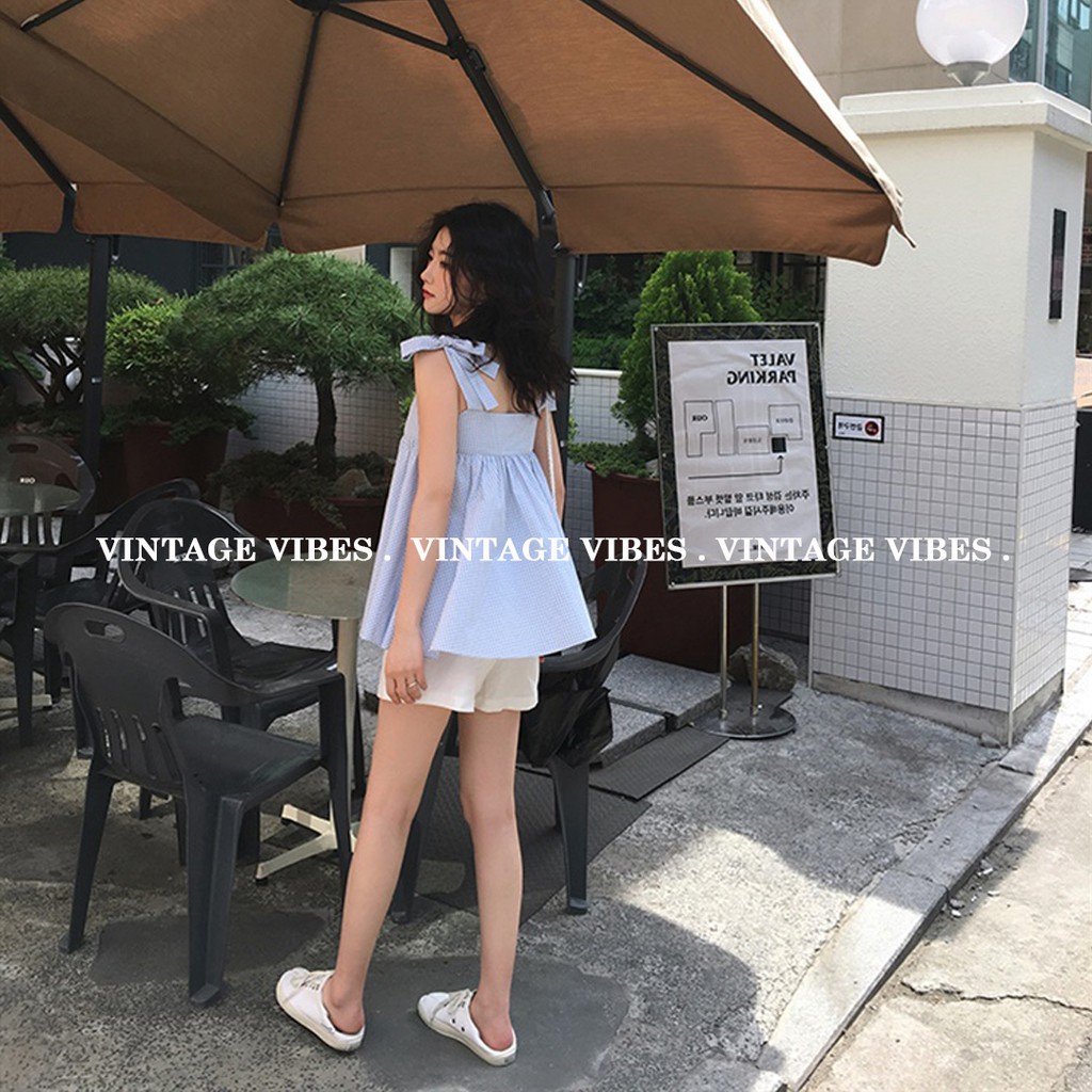 Set áo babydoll 2 dây buộc nơ vai kèm quần sooc phong cách Hàn Quốc (hàng QC) - Ảnh thật | WebRaoVat - webraovat.net.vn