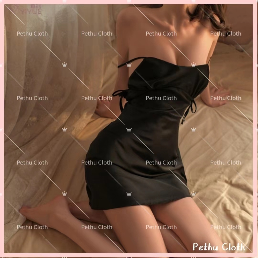 （Q1,HCM）Váy/Đồ ngủ sexy hai dây lụa cao cấp gợi cảm ren hoa ngực hở lưng quyến rũ 40-65kg---017