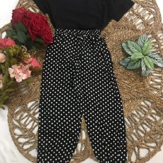Set áo trơn quần chấm bi nơ ống_HS7729