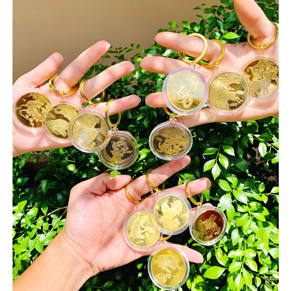 [Bản Tiếng Việt] Móc Khóa Đồng Xu 12 Con Giáp Cực Đẹp, Phong Thủy may mắn làm quà tặng