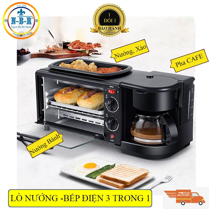 Lò nướng bếp nướng 10 Lít 3 trong 1, Bếp điện đa năng kèm ấm đun nước, pha trà, pha cà phê và chảo rán tiện lợi