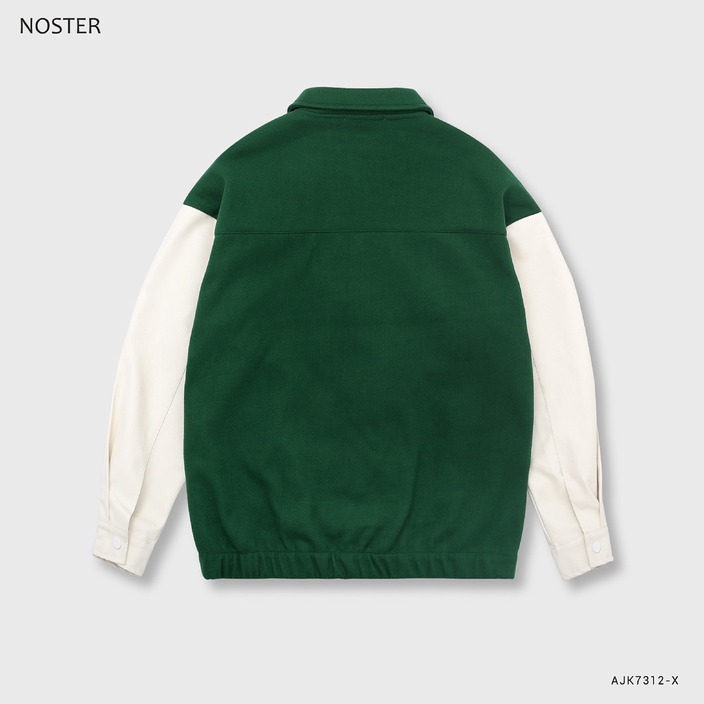 Áo Jacket basic, phom dáng trẻ trung, chất dạ phối tay da - Thương hiệu NOSTER mã AJK7312