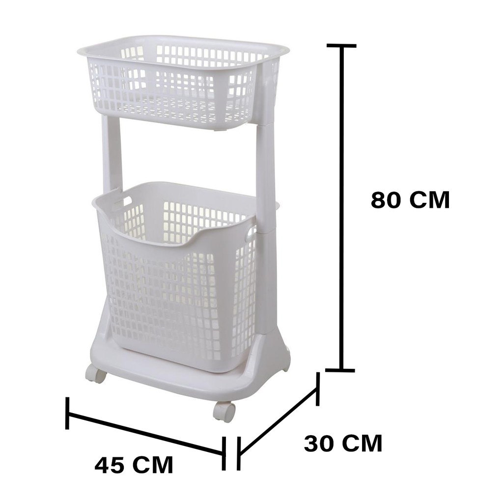 HomeBase API giỏ nhựa đựng đồ dơ, đồ đem đi giặt bằng nhựa 2 tầng Thái Lan W45xD30xH80 Cm trắng