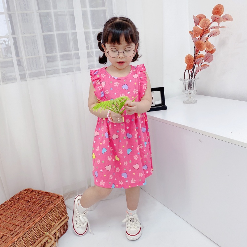 Váy cho bé gái, đầm sát nách cho bé phối bèo chất liệu cotton xuất dư cao cấp, mềm mại ZG Boutique size từ 10 đến 25kg