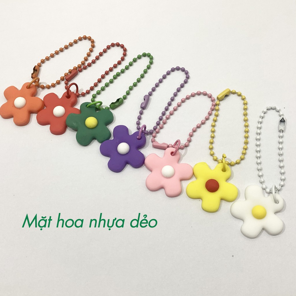 Móc Khóa Key Chain Dây Bi Màu Gắn Bông Hoa CUte