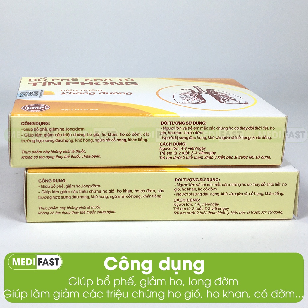 Viên ngậm Bổ Phế Kha Tử Tín Phong hộp 20 viên - Giúp bổ phế, giảm ho - Dùng được cho người tiểu đường