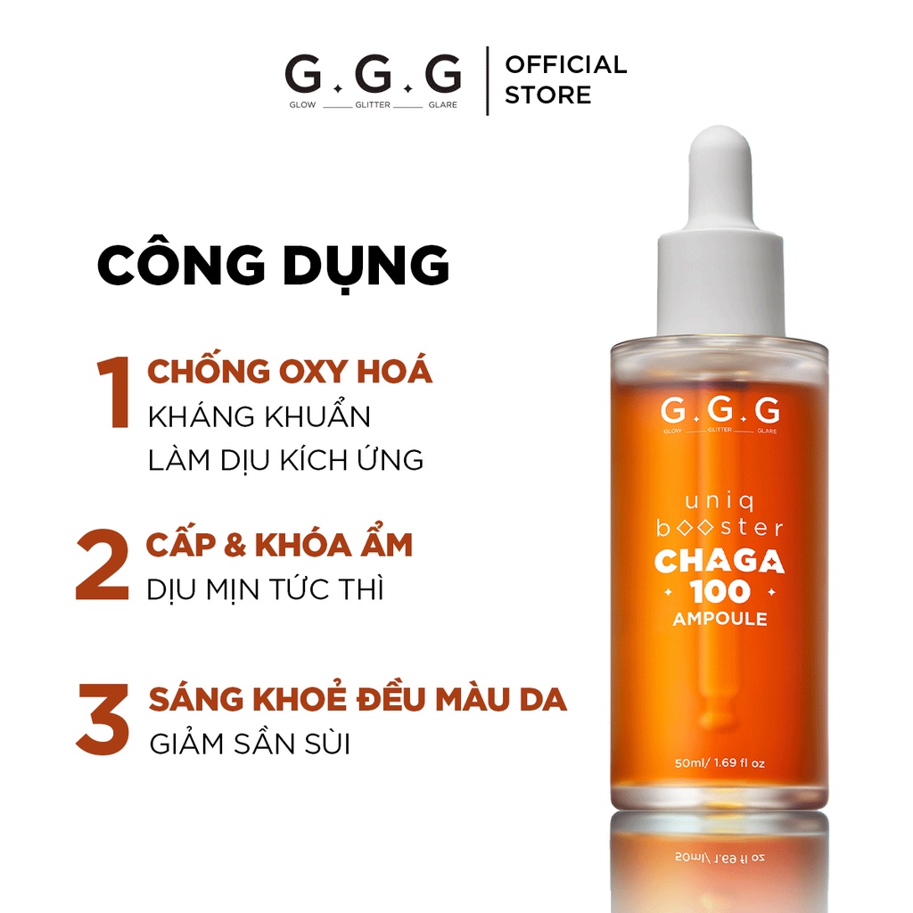 Tinh Chất Phục Hồi, Làm Dịu, Cấp Ẩm từ nấm Chaga GGG Uniq Booster Chaga 100 Ampoule 50ml