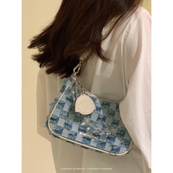 Túi demin 𝗡𝗿𝗲𝘁𝗿𝗼 𝗠𝗮𝗿𝘂𝗸𝗼  phối kèm tag chibi