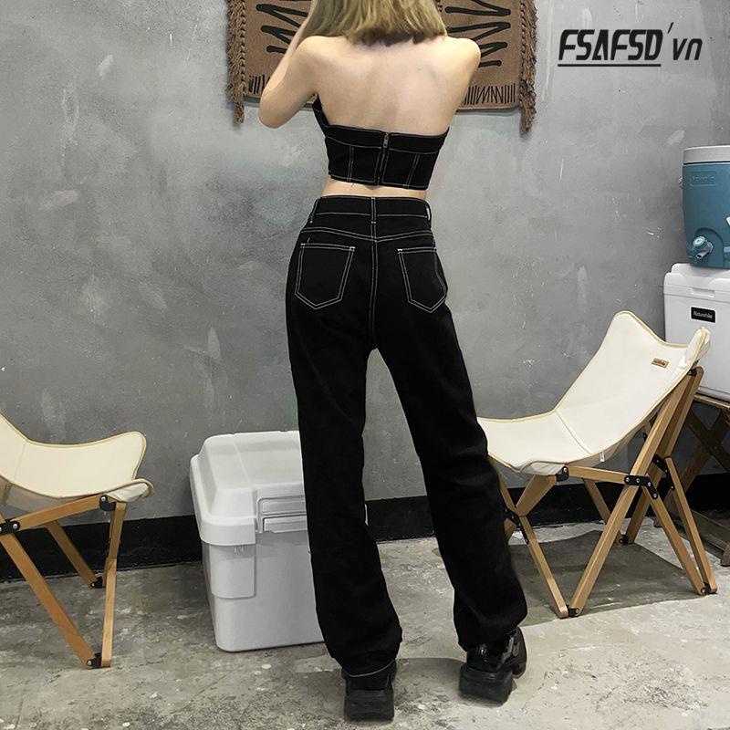 Bộ Áo Ống Màu Trơn + Quần Dài Ống Rộng Lưng Cao Thời Trang Cho Nữ