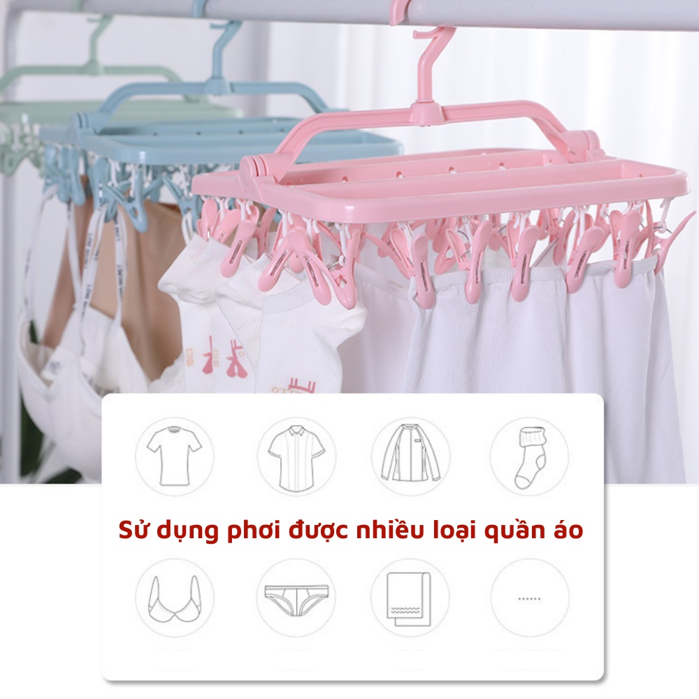 Móc treo quần áo 32 kẹp nhựa PP chắc chắn chịu lực tốt thiết kế xoay 360 độ cao cấp