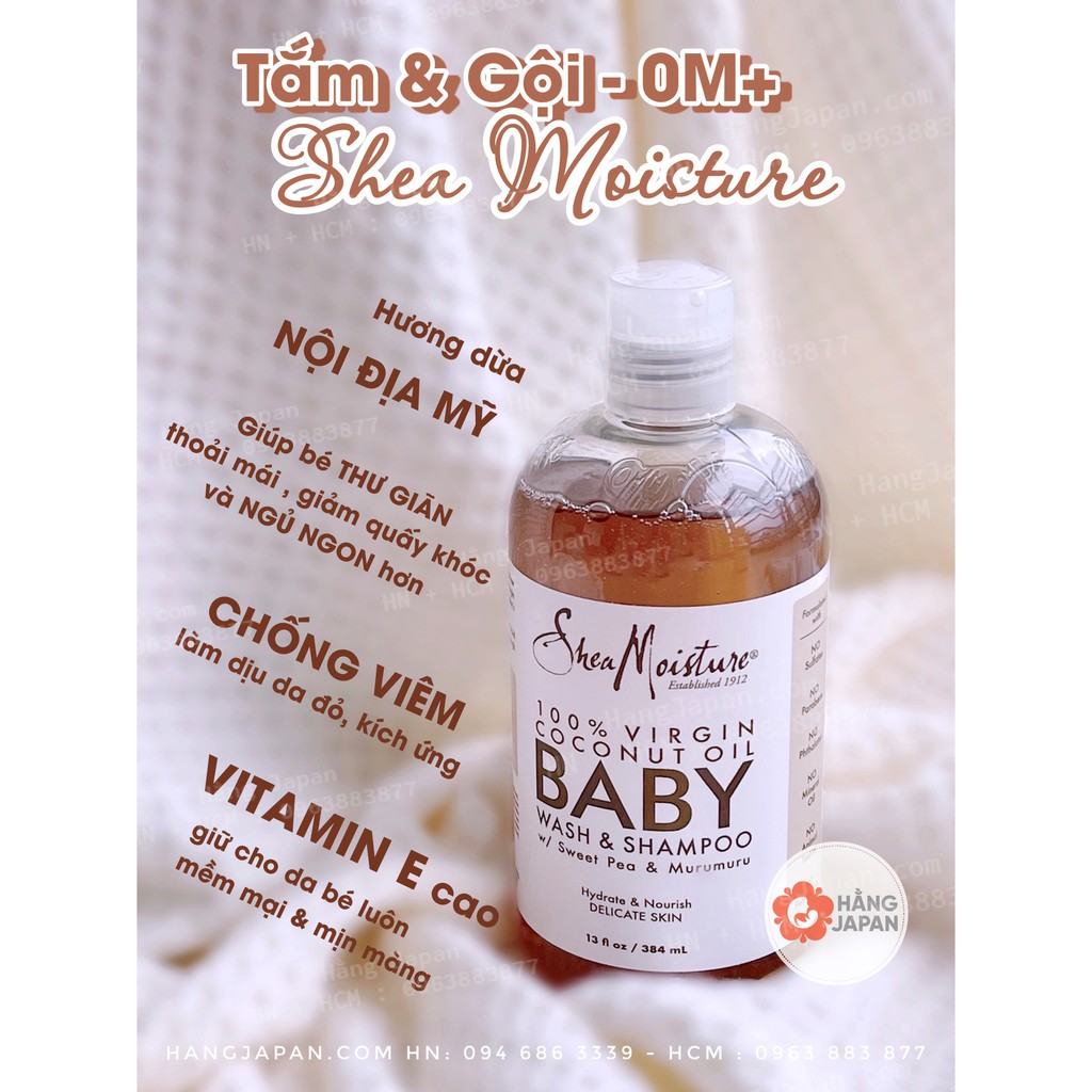 Sữa tắm gội Organic Shea Moisture Baby Wash &amp; Shampoo 384ml cho bé từ 0m+ trở lên