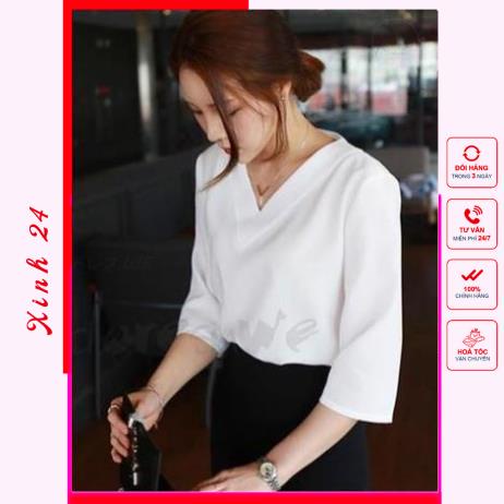 Áo cổ tim, áo sơ mi công sở cổ tim tay lỡ phong cách Hàn Quốc | BigBuy360 - bigbuy360.vn