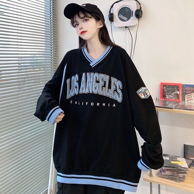 Áo thun tay dài cổ chữ V dáng rộng Plus Size cho nữ | BigBuy360 - bigbuy360.vn