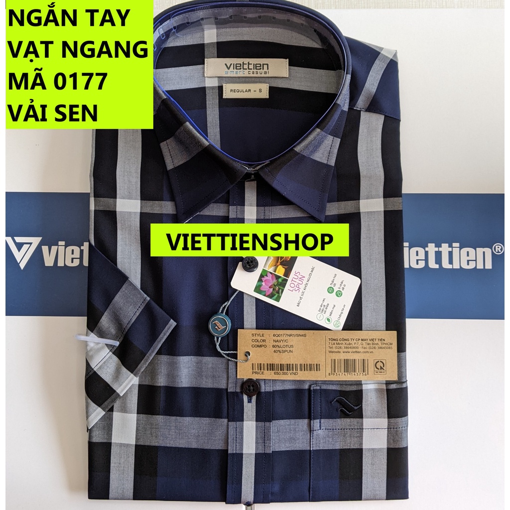 (0177 Sn) ÁO SƠ MI VIỆT TIẾN NGẮN TAY VẠT NGANG VẢI SEN