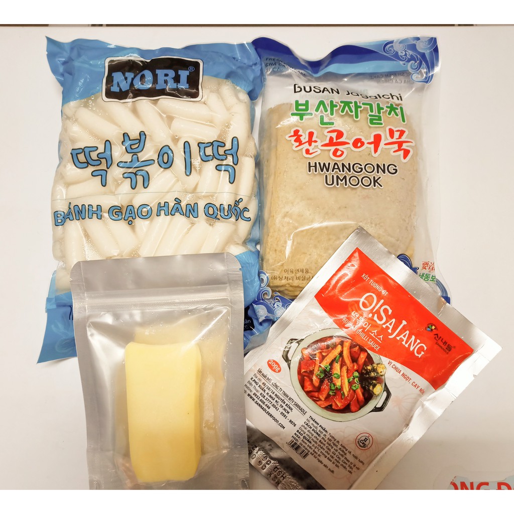 combo 1kg BÁNH GẠO NORI siểu rẻ + 450G CHẢ CÁ HÀN QUỐC+ 200G SỐT OSAJANG+100G PHÔ MAI MOZZA