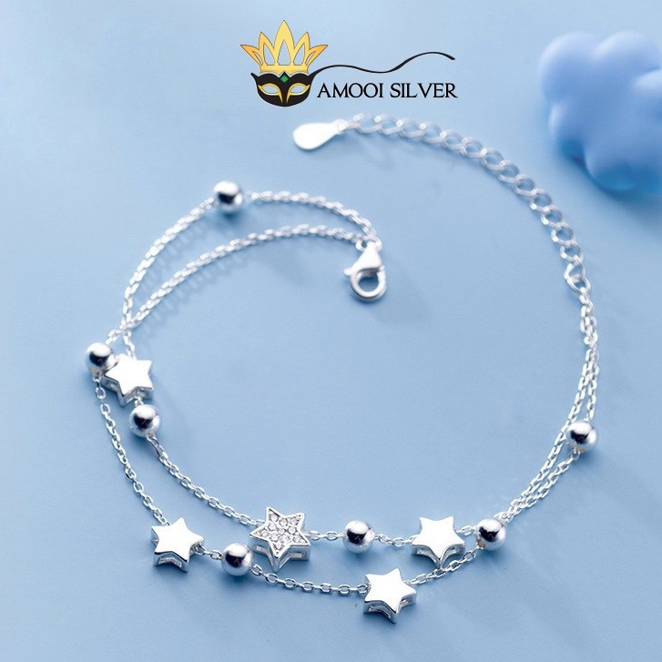 Lắc tay bạc S925 dây đôi ngôi sao - Amooi Silver AT93
