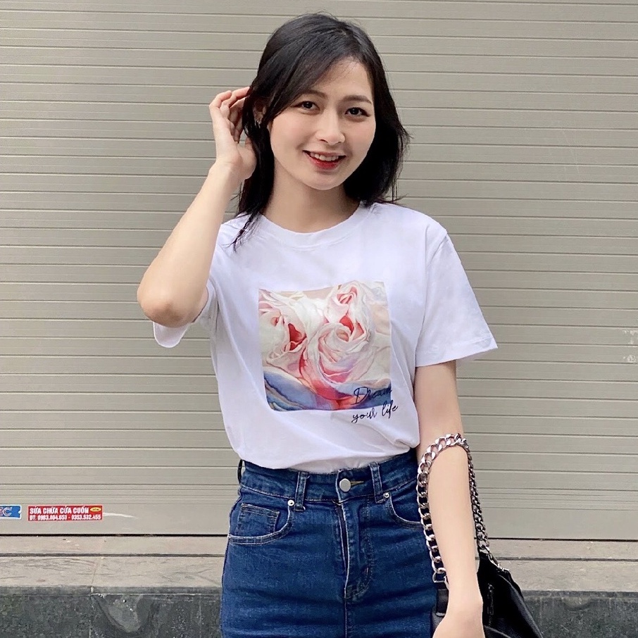 Áo thun hoa hồng Amsterdam phông cotton sang xịn mịn hãng Halan