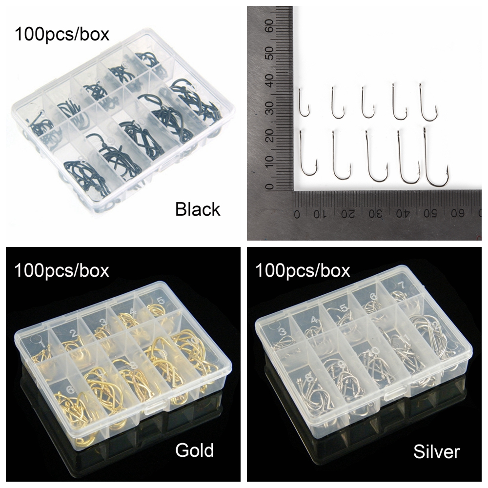 Hộp set 100 lưỡi câu cá 10 kích cỡ 1 # 3 # - 12