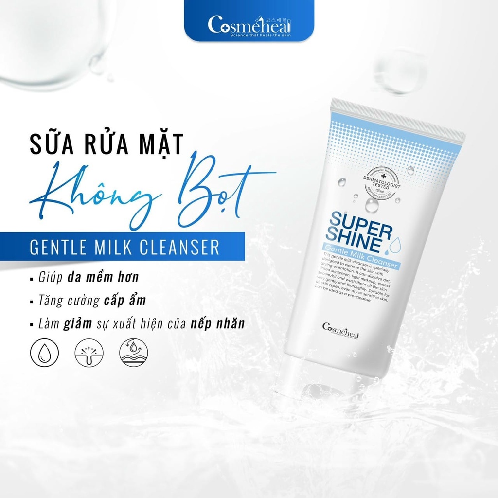 Sữa rửa mặt dạng kem không bọt Cosmeheal Super Shine Gentle Milk Cleanser 120ml