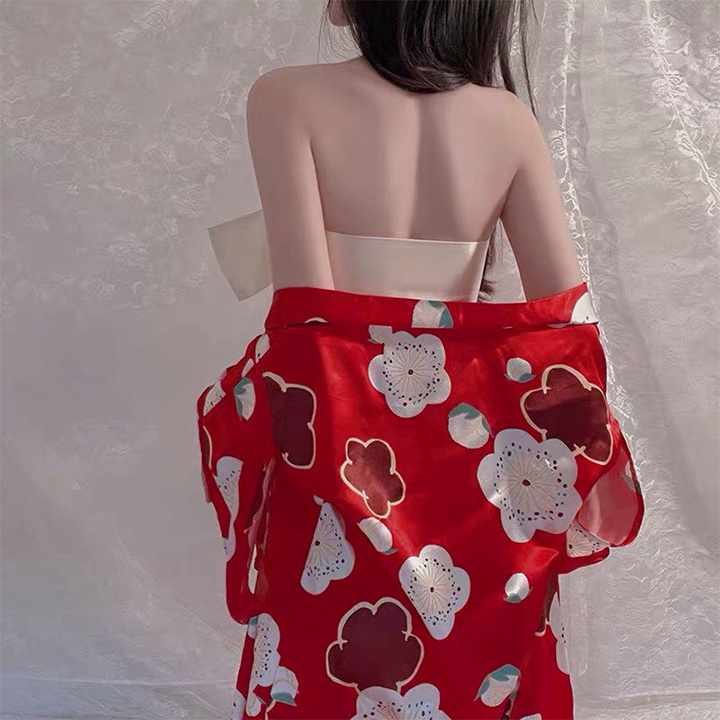 Váy ngủ cosplay kimono hoa đỏ với form ngắn sexy phong cách Nhật Bản quyến rũ BT0013 | BigBuy360 - bigbuy360.vn