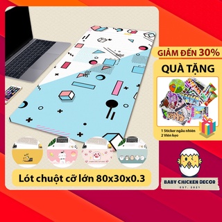 Lót chuột cỡ lớn 80x30cm, lót chuột hồng dễ thương full bàn dày 3mm sắc nét bo viền chắc chắn BABY CHICKEN DECOR