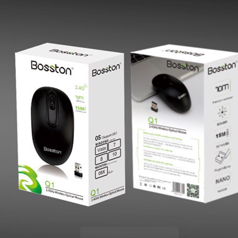 [Mã ELFLASH5 giảm 20K đơn 50K] Chuột không dây Wireless Bosston Q1 + tặng kèm pin (Đen) - Phụ Kiện 1986