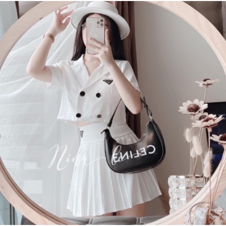 |Giá siêu xinh| Set Váy Prada Cổ Vec Unisex Nam Nữ phong cách Hàn Quốc cá tính chất nỉ trần bông từ 50-75kg (Sỉ từ 5 sp