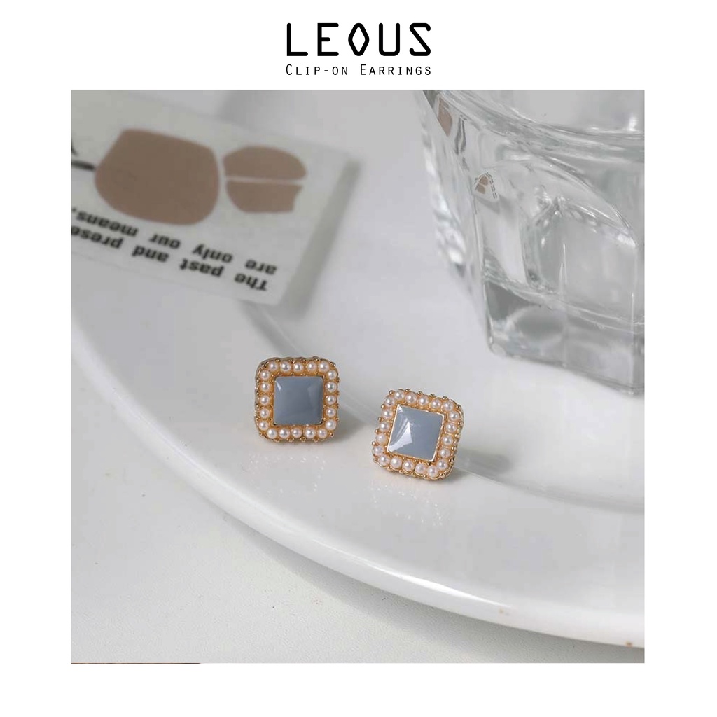 Khuyên tai kẹp không bấm lỗ chốt cố định K122 bằng hợp kim mạ vàng hình vuông dáng ngắn Leous Accessories