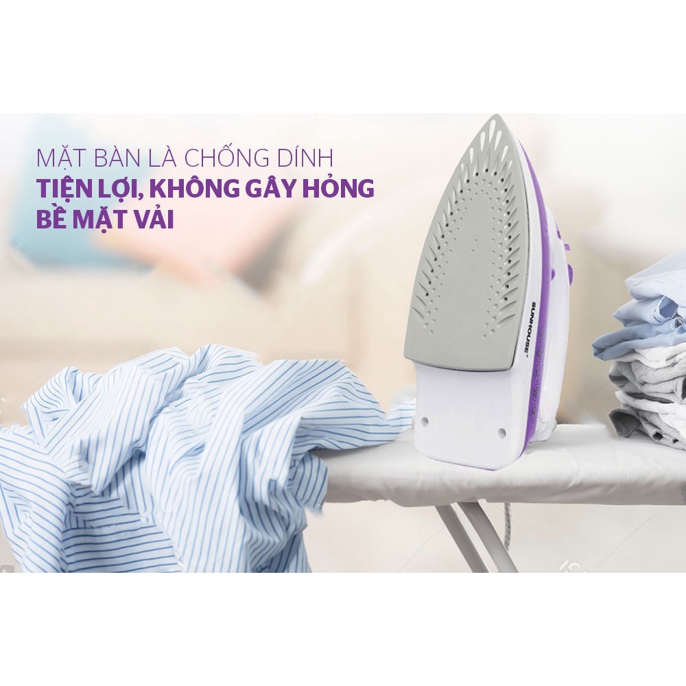 Bàn là hơi nước Sunhouse SHD2063P 1600W 5 chế độ mặt bàn là chống dính phù hợp mọi loại vải - Hapos