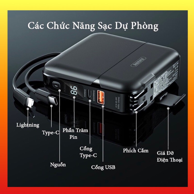 Remax RPP-20 Sạc Dự Phòng 4in1 Hỗ Trợ Sạc Nhanh Pin Sạc Dự Phòng Dung Lượng 15000mAh Chính Hãng