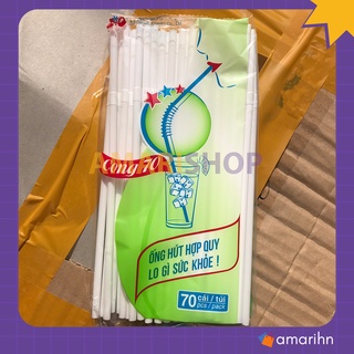 Túi 70 ống hút nước mía, nước dừa, trà uốn cong màu trắng