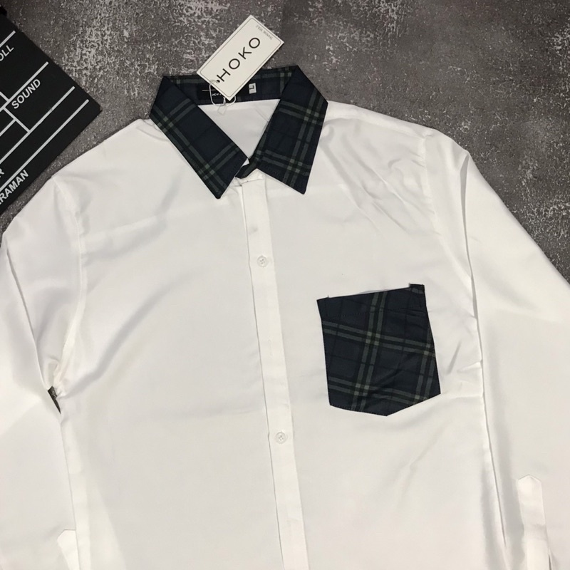 Áo sơ mi nam tay dài - áo sơ mi nam có tui phối đen trắng form ôm dáng chuẩn chất vải lụa thoáng mát | BigBuy360 - bigbuy360.vn