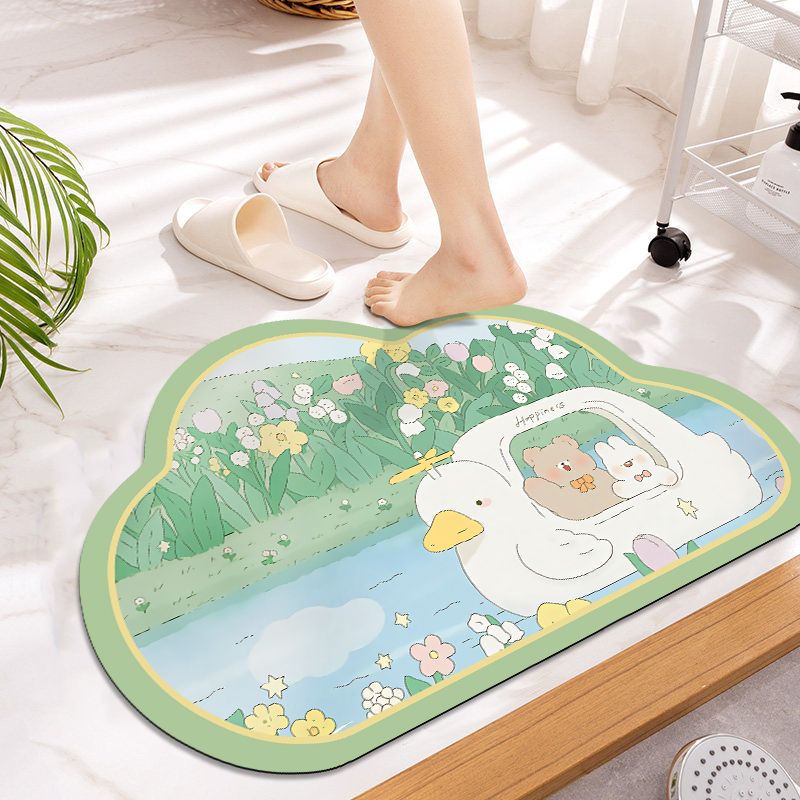 Thảm lót cửa chùi chân Mềm Mại Thấm Hút Nước Chống Trượt Nhanh Khô Họa Tiết Hoạt Hình