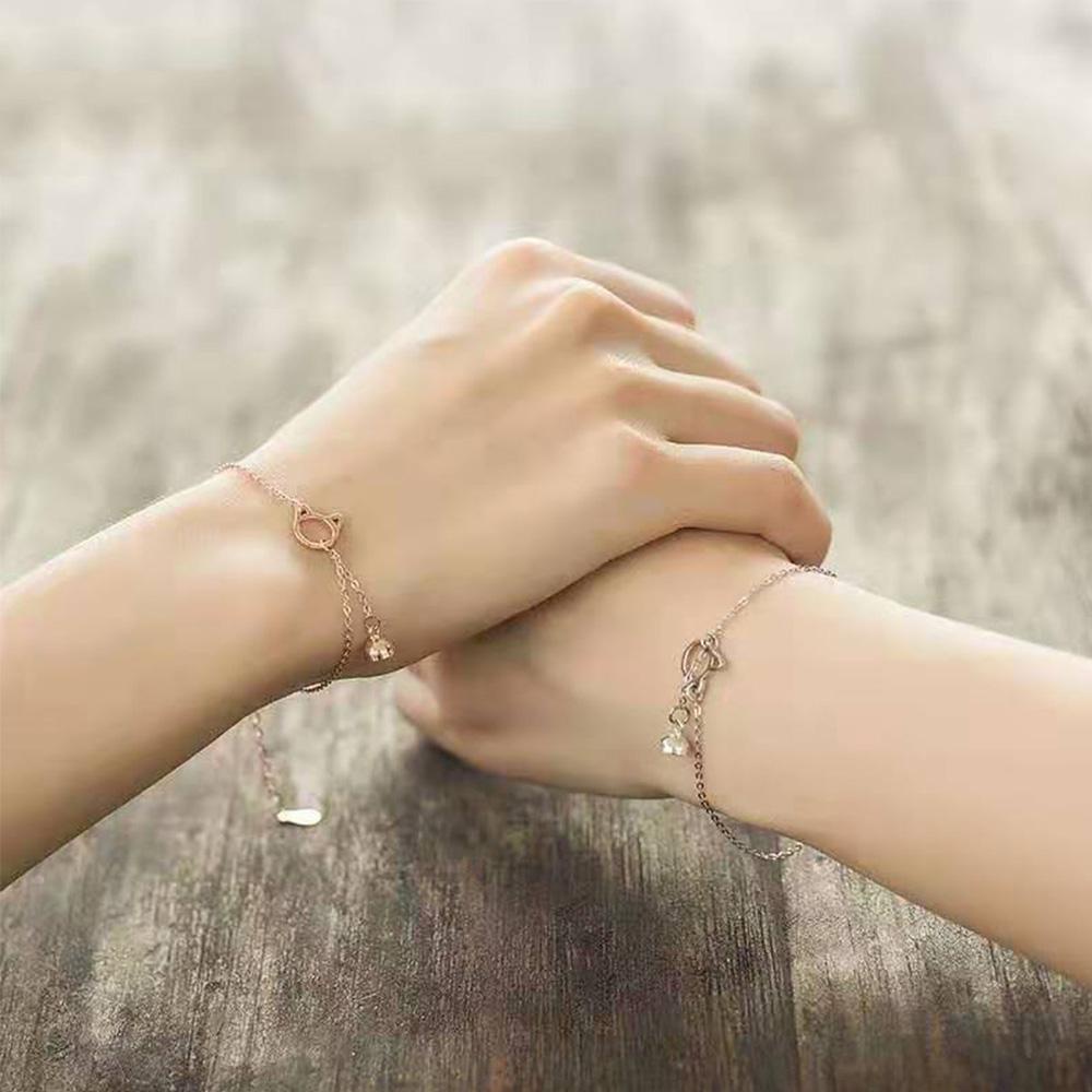 EXPEN Set 2 Vòng Tay Thép Titan Hình Mèo Dễ Thương Cho Cặp Đôi