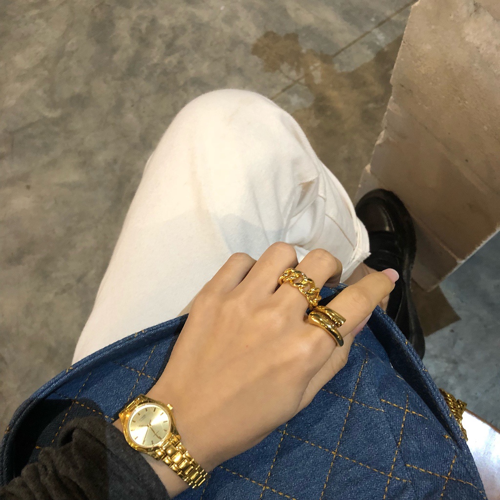 Nhẫn Hở Phối Dây Xích Kim Loại Phong Cách Harajuku Thời Trang