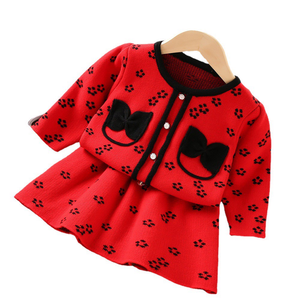 Váy bé gái họa tiết hoa đào 2 nơ túi ngực áo croptop và chân váy 8-30kg XHN1092