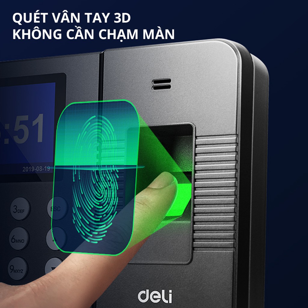 [Kèm USB 16GB] Máy Chấm Công Quét Vân Tay Deli Chính Hãng - Màn Hình 2.4 Inch Kết Nối USB - Nhiều Ngôn Ngữ - E3960