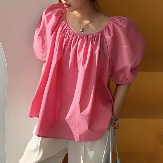 Áo Kiểu Nữ Tay Phồng Ngắn Xếp Ly Xinh Xắn Thời Trang