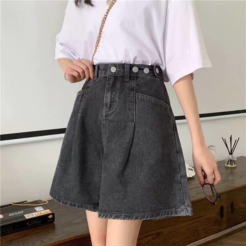 Quần Short Jeans Ngố Bò Nút Hông Ulzzang (2 Màu)