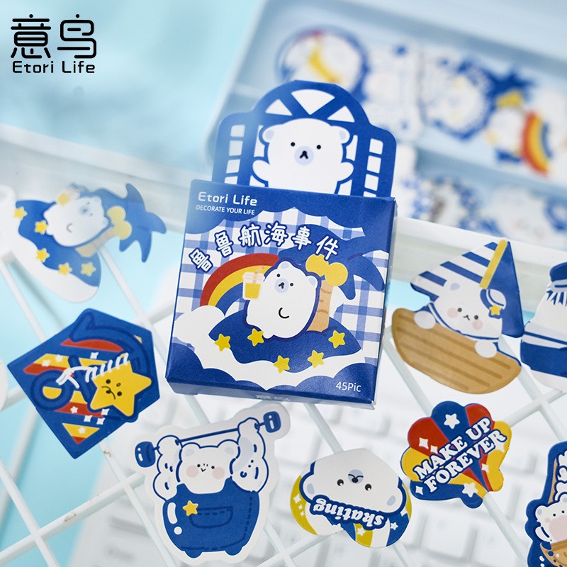 Hộp 45 Sticker Gia Đình Ếch/ Thỏ/ Mèo Siêu Dễ Thương - Miếng Dán Động Vật Trang Trí Sổ