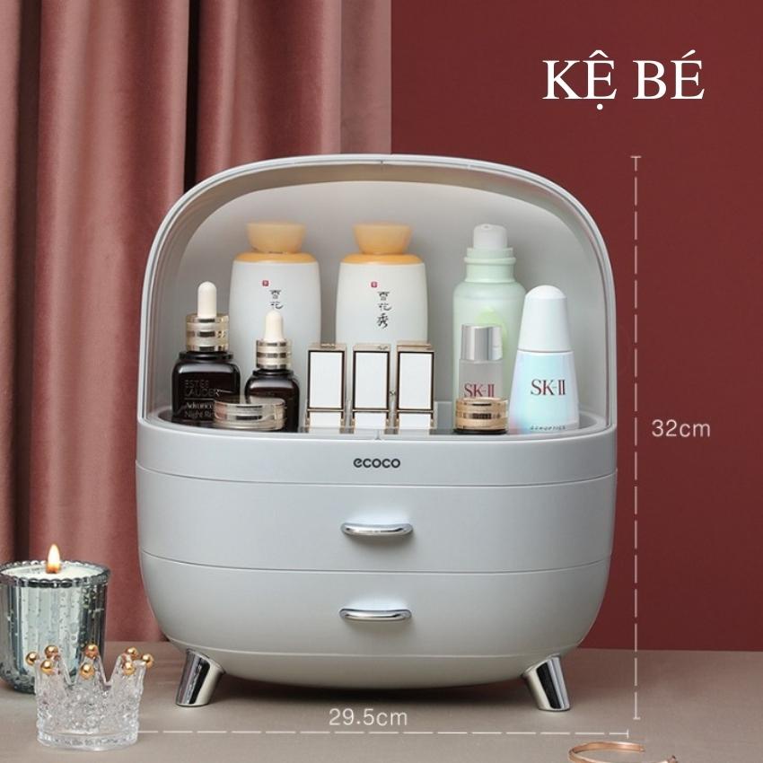 Kệ để mỹ phẩm , Hộp Đựng Mỹ Phẩm Để Bàn Có Nắp Chống Bụi - 2 Ngăn Kéo, Tủ Mỹ Phẩm Mini, Kệ Để Đồ Đa Năng Nhựa ABS Cao Cấ