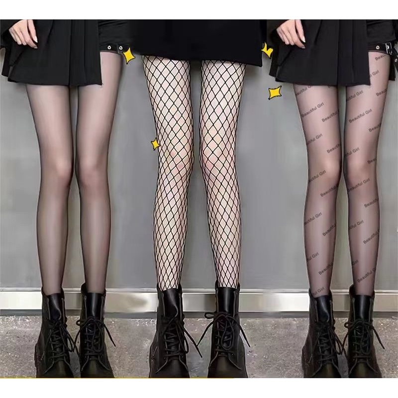 Quần Tất Lưới Đen In Chữ Chống Chảy Xệ Quyến Rũ Cho Nữ
