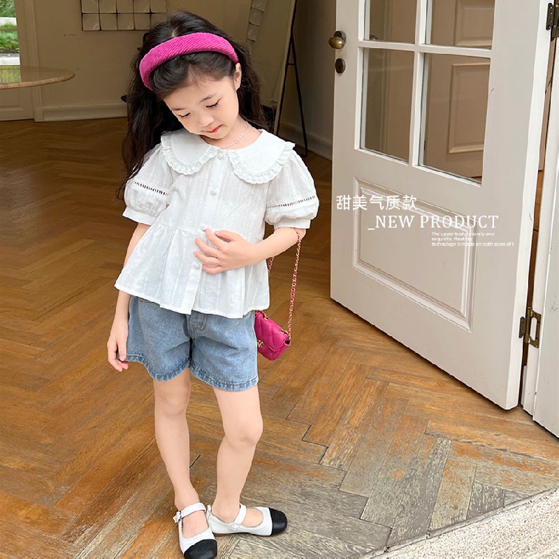 Áo Sơ Mi Cotton Tay Ngắn Phong Cách Hàn Quốc Thời Trang Mùa Hè Mới 2022 Dành Cho Bé Gái