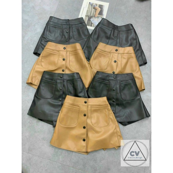 Quần da giả váy túi trước hàng QCL1