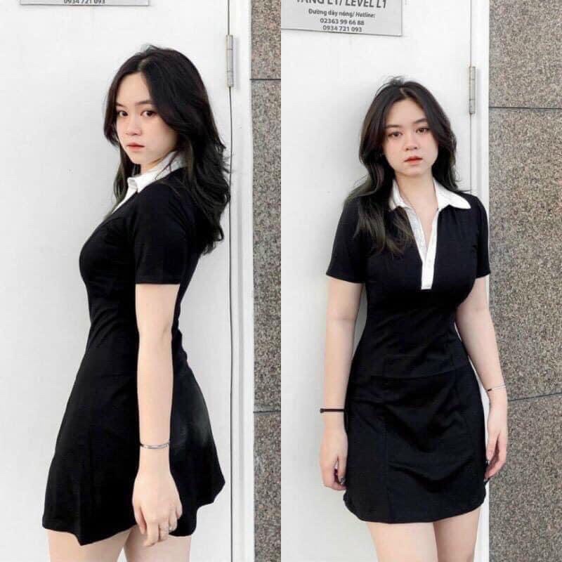 [HOTREAND] VÁY POLO CỔ ĐỨC 🌼 VÁY BODY ĐEN TRẮNG CỔ BẺ CÀI CÚC CHỮ A 🌼 Nasu May | BigBuy360 - bigbuy360.vn