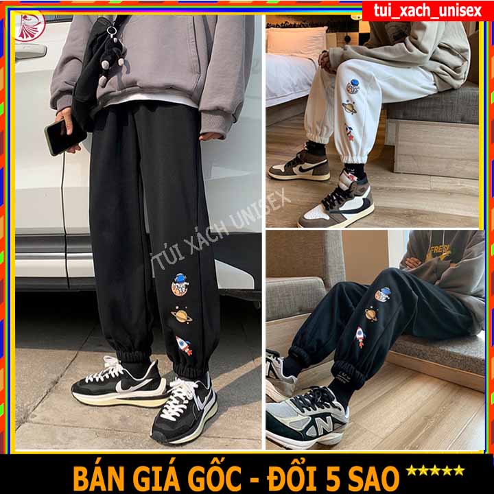 Quần jogger thể thao ulzzang bo ở gấu quần in hình vũ trụ 2 Màu Đen Trắng Chất Nỉ dày dặn mặc nhà đi chơi đều đẹp