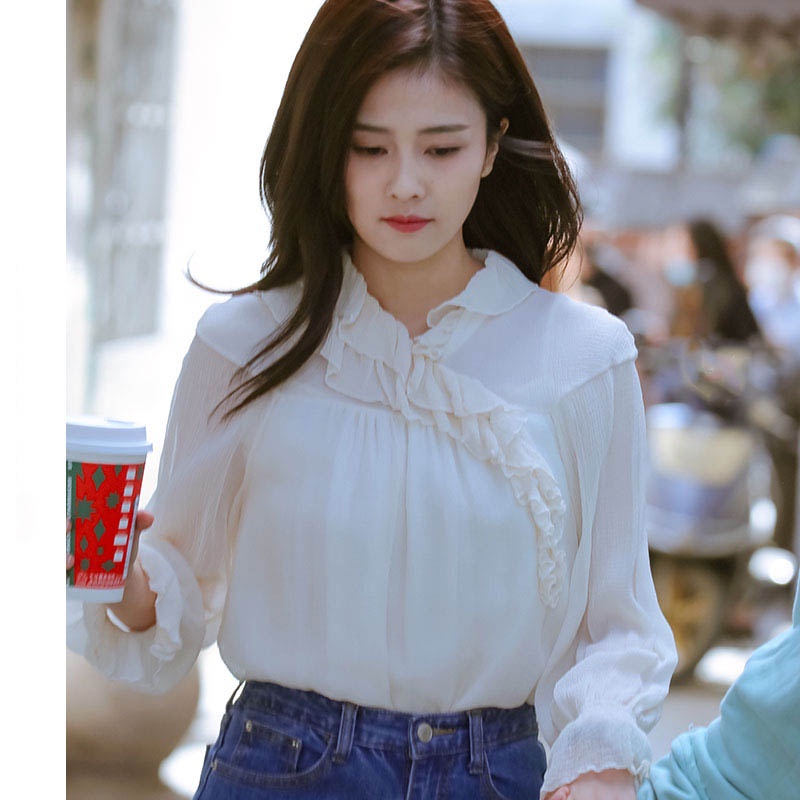 Có ảnh thật-Áo sơ mi voan tay bèo Bạch Lộc kiểu dáng blouse sang trọng