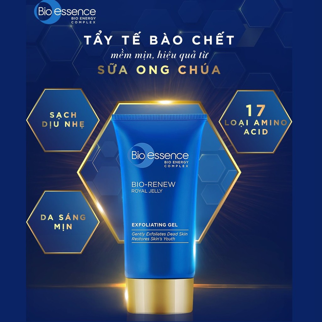 GEL TẨY TẾ BÀO CHẾT CHIẾT XUẤT SỮA ONG CHÚA BIO ESSENCE BIO-RENEW ROYAL JELLY EXFOLIATING GEL 60G CHÍNH HÃNG - 9871